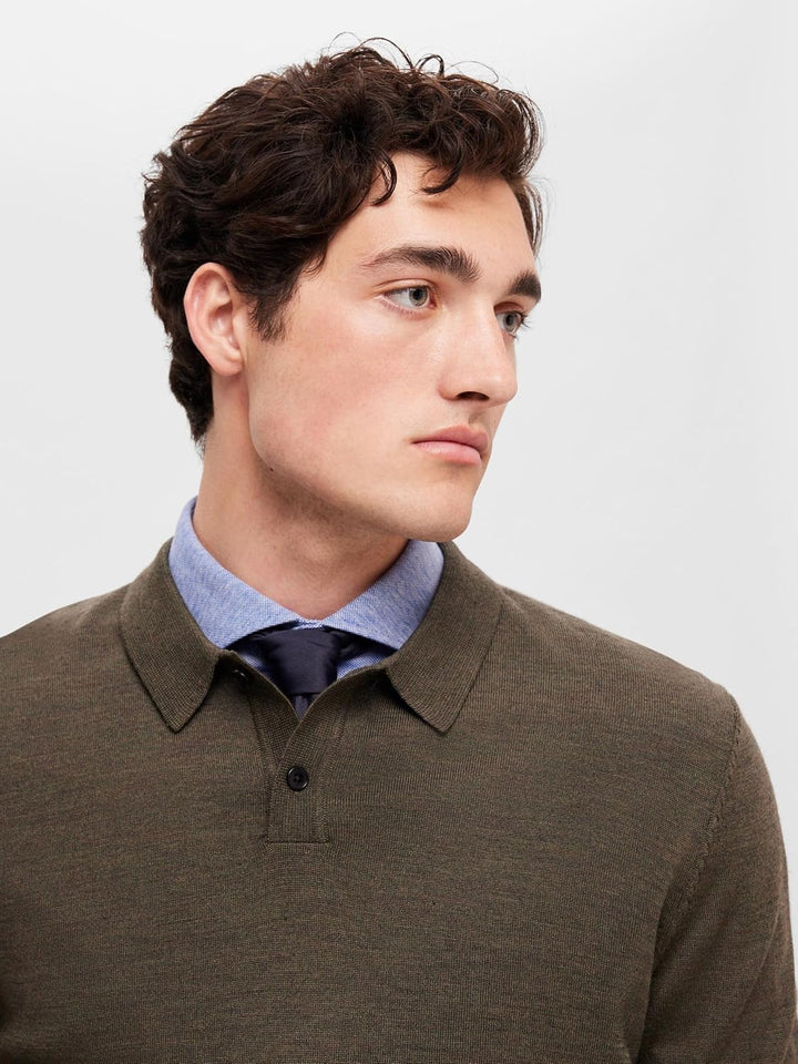 SELETED HOMME Herren Slhtown Merino Coolmax Knit Polo Noos Pullover L Forest Night/Detail:melange, L