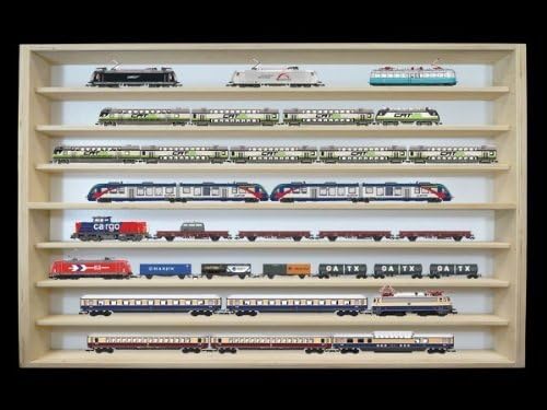 Alsino Setzkasten Eisenbahn Vitrine Regal V-43a - 8 Ebenen, mit eingefrästen Spurrillen für Züge - 1