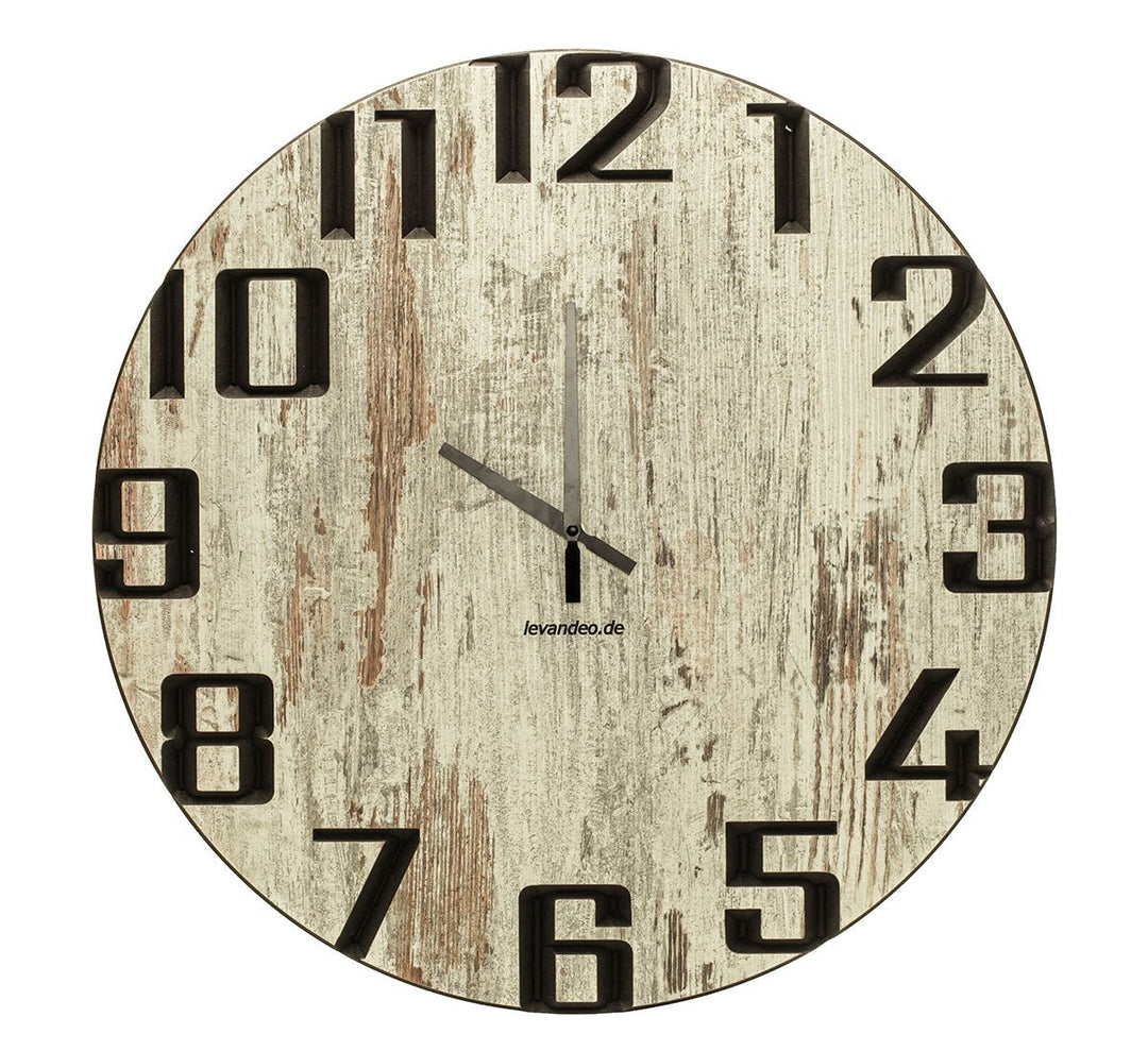 levandeo Wanduhr 60cm rund Holz Markenuhr Moderne Ziffern Shabby Chic Made in Germany 60cm Shabby Mo