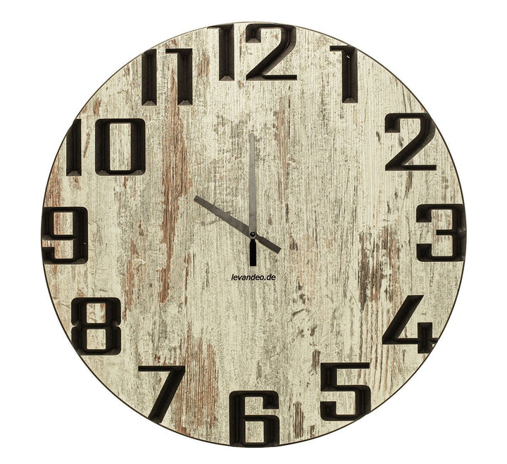 levandeo Wanduhr 60cm rund Holz Markenuhr Moderne Ziffern Shabby Chic Made in Germany 60cm Shabby Mo