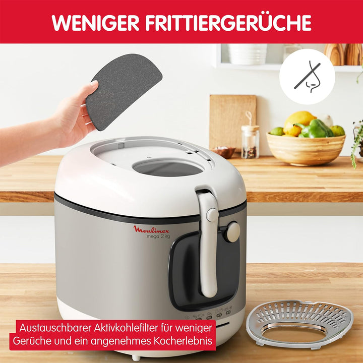 Moulinex AM4800 Mega 2kg Fritteuse | Fritteuse mit Öl | Anti-Geruchs-Filter | regelbare Temperatur |