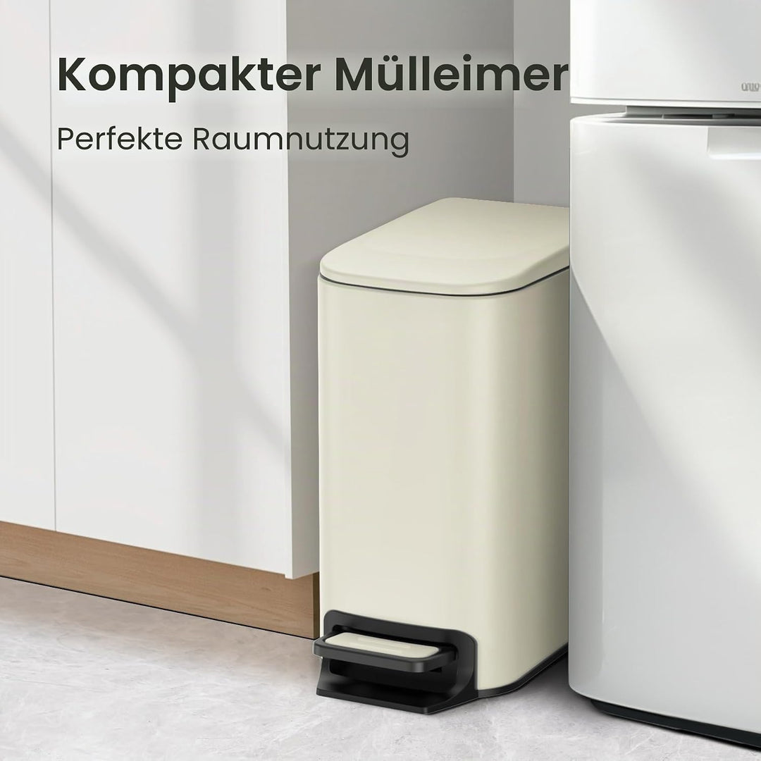 Cesun Kleiner Badezimmer-Mülleimer mit Deckel, sanft schliessend, Trittpedal, 6 Liter Edelstahl-Müll