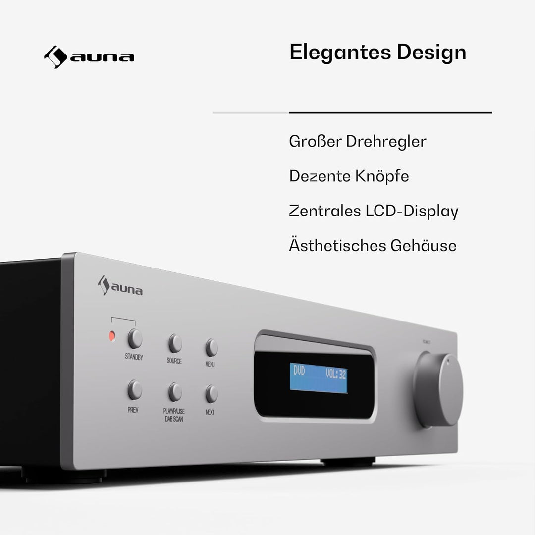 Auna Art22 Verstärker HiFi Stereo Mit Bluetooth & DAB+ Radio – 2x60 W, Optische & Koaxiale Eingänge,