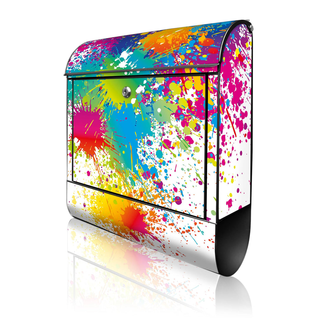 banjado® Design Briefkasten mit Motiv Farbspritzer 39x47x14cm &amp; 2 Schlüssel - Briefkasten Stahl schw