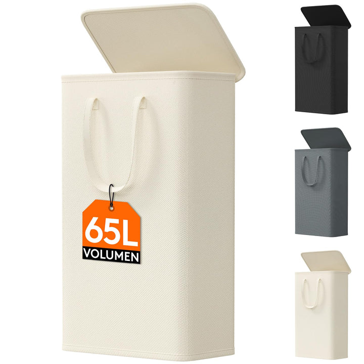 Lifewit 65L schmaler faltbarer Wäschekorb mit Deckel, Weiss | Schlanke Wäschebox mit Griffen als Sch