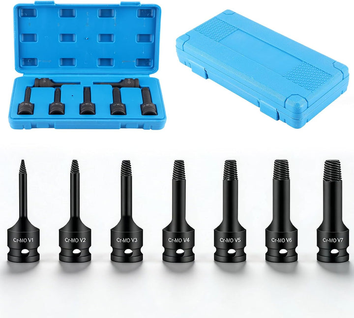 7 Stück Schraubenausdreher Set Profi, 12,5 Mm 1/2 Zoll Vierkantkopf Beschädigter Schraubenauszieher