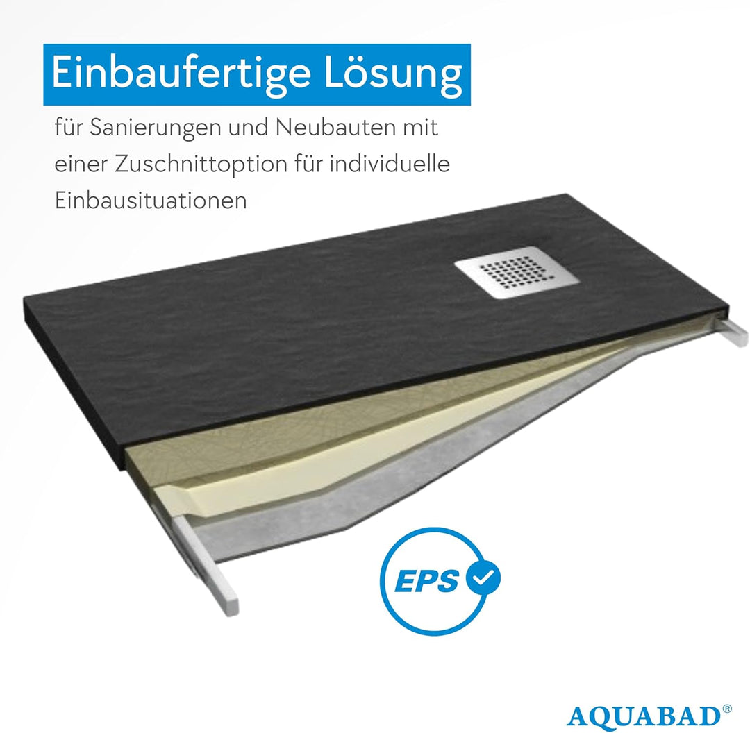 AQUABAD Duschwanne/Duschtasse Palast mit LeakProtect Technologie Black Stone 90x140cm Rechteck - Ble
