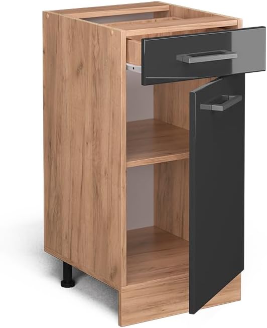 Vicco Küchenunterschrank R-Line, Anthrazit Hochglanz/Goldkraft Eiche, 40 cm ohne Arbeitsplatte Anthr
