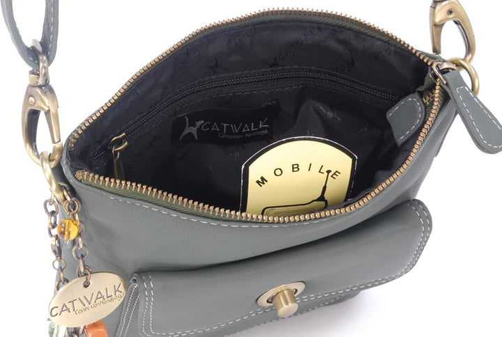 Catwalk Collection Handbags - Leder - Umhängetasche/Schultertasche - LAURA Grün, Grün