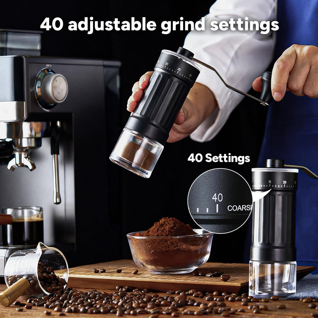 Manuelle Kaffeemühle, Tragbare Manuelle Handkaffeemühle mit 30g Kapazität, 40 verstellbare Einstellu