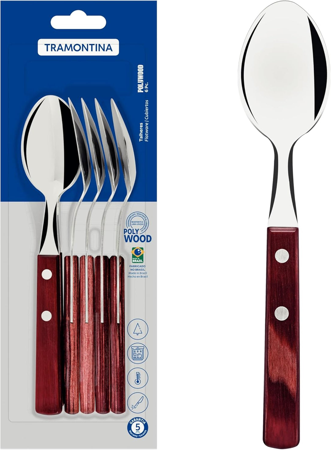 Tramontina LANDHAUS Taffellöffel Set, 6 Stück, Edelstahl, Echtholzgriff FSC