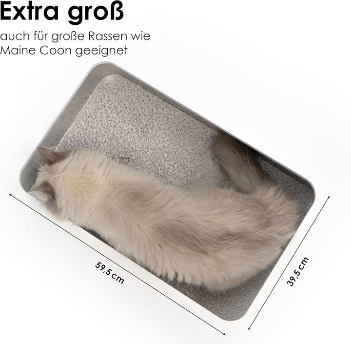LucyBalu® STEELOO Edelstahl Katzenklo geruchsfrei | XXL-Katzentoilette aus Edelstahl | offenes Katze