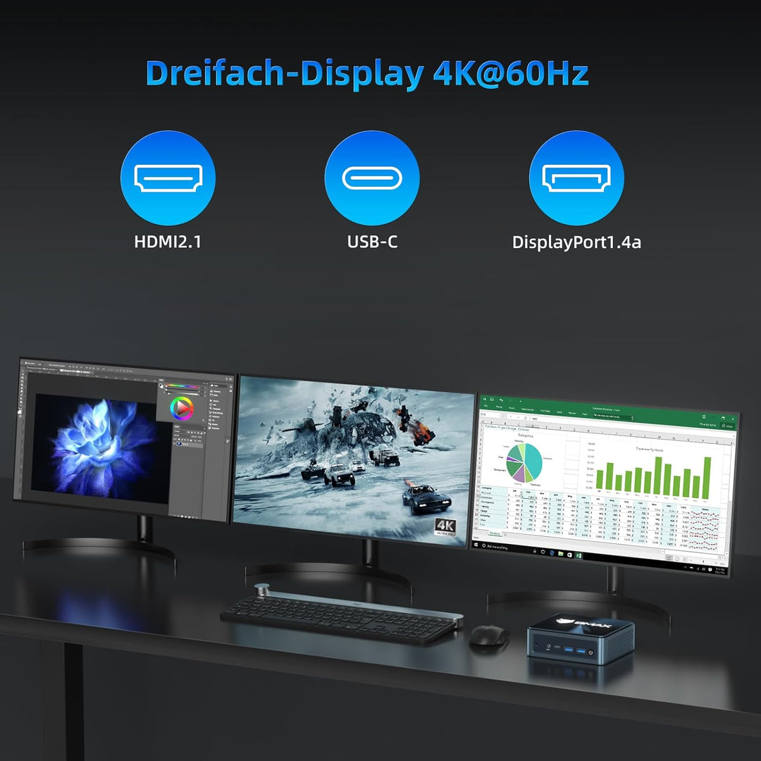 BMAX Mini PC B9Plus Prozessor Intel Core i5-1235U (10 Kerne / 12 Threads, bis zu 4,4 GHz), 24GB LPDD
