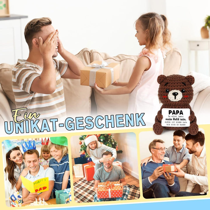 Positive Bär Geschenke für Papa, Handgehäkelter Bär Figuren, Bester Papa Geschenke zum Geburtstag Va