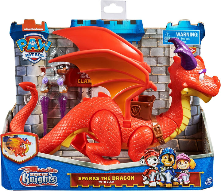 PAW PATROL, Rescue Knights Sparks der Drache Actionfigur mit Spielfigur Claw, Spielzeug geeignet für