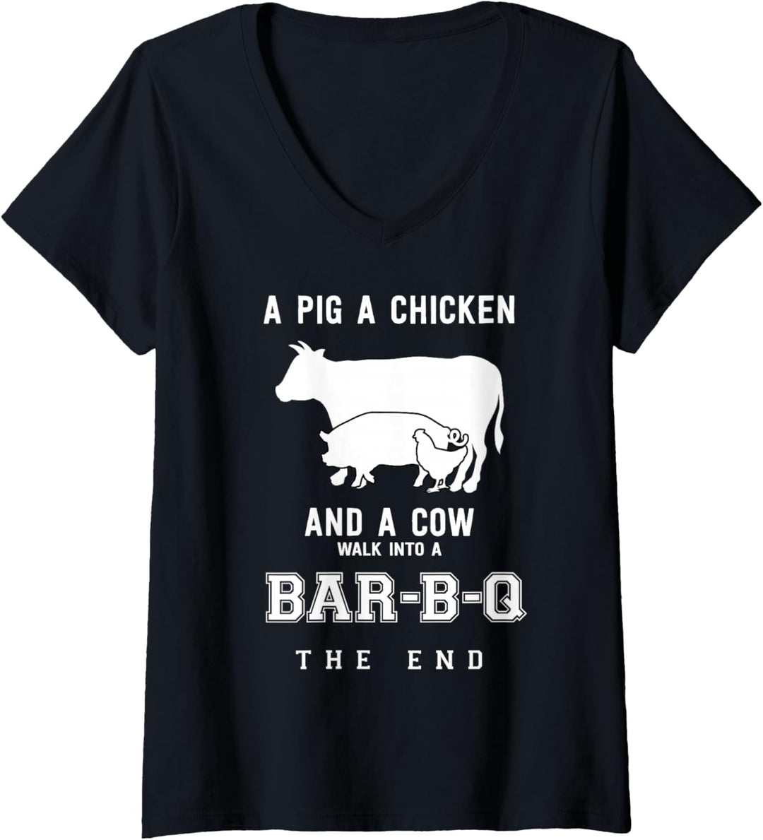 Damen Schwein-Huhn-Kuh-Braten BBQ Grillen Grill Barbecue Rösten T-Shirt mit V-Ausschnitt