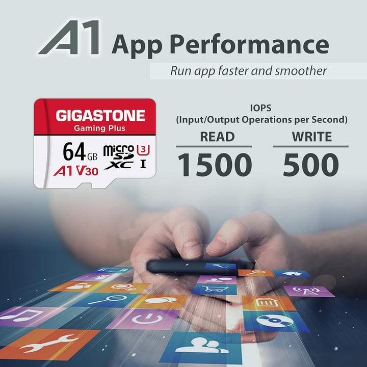 Gigastone Speicherkarte, 64 GB, 2 Karten, Gaming Plus Serie, Lesegeschwindigkeit bis zu 95 MB/s, A1