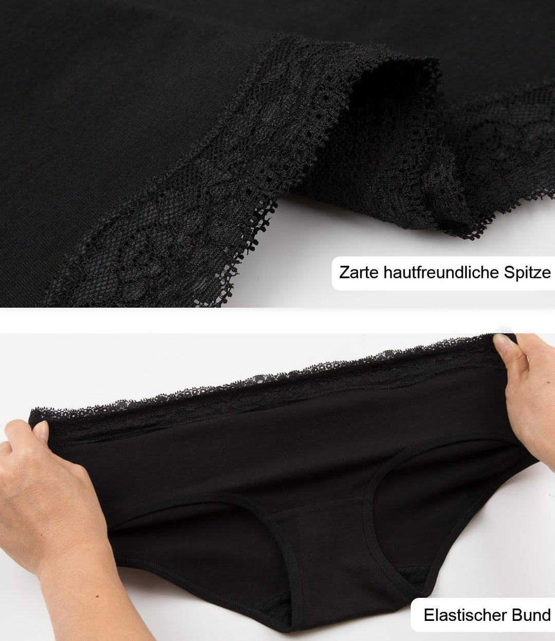 INNERSY Unterhosen Damen Baumwolle Slips mit Spitze Bequeme Hipster Unterwäsche Mehrpack 6 38 Schwar