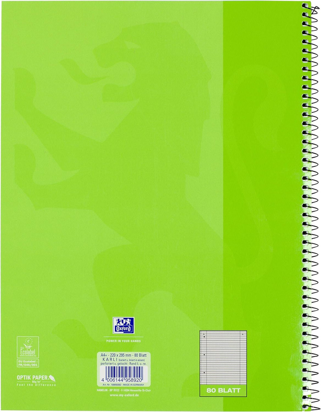 Oxford Collegeblock A4 kar-lie, kariert/liniert, 80 Blatt, hellgrün, 10 Stück Single, Single