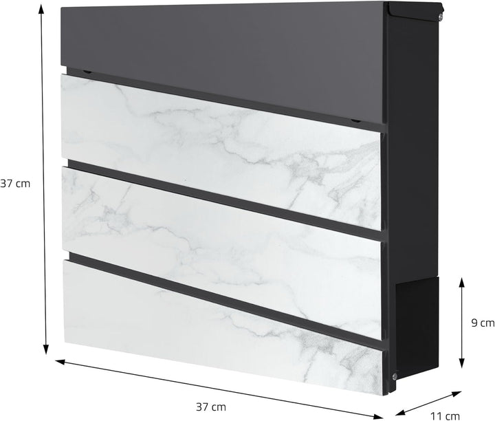 ML-Design Briefkasten 37x37x11 cm Anthrazit/Weiss-Marmoroptik, Stahl, Postkasten mit Zeitungsfach, A