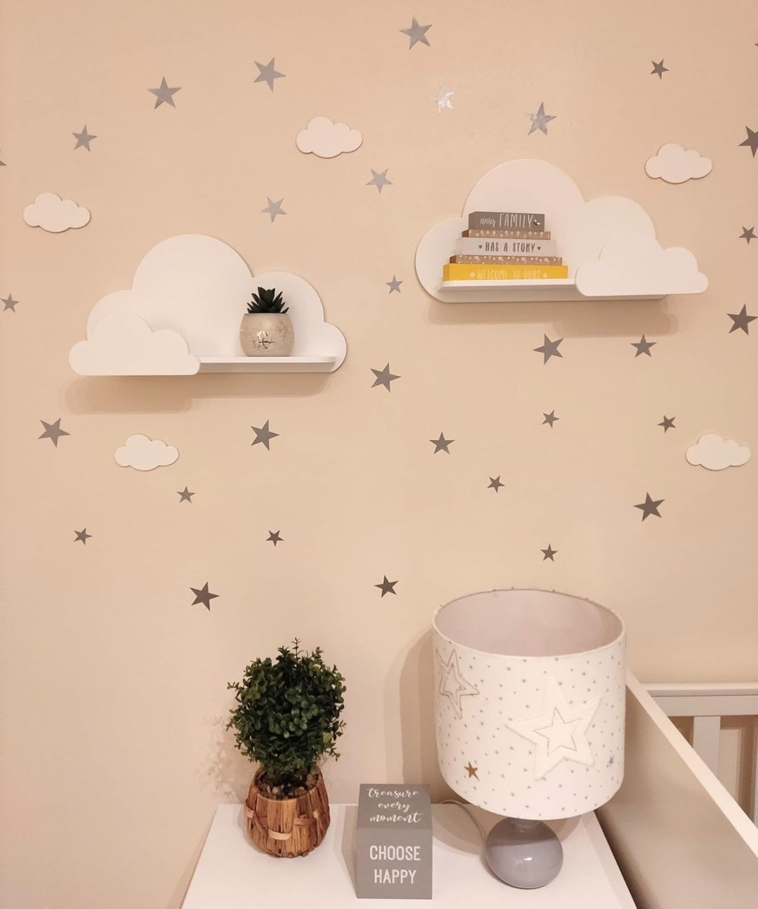 Set von 2 Happy Woody Cloud Wandregale für Kinderzimmer, Schweberegal aus Holz, Babyzimmer-Dekor, Ki