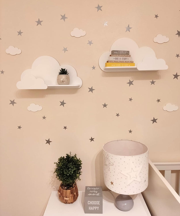 Set von 2 Happy Woody Cloud Wandregale für Kinderzimmer, Schweberegal aus Holz, Babyzimmer-Dekor, Ki