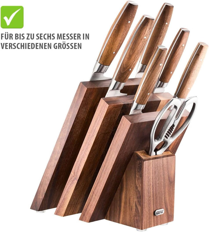 GEFU Magnet-Messerblock ENNO gefächert | Edler Messerhalter aus Walnussholz für bis zu 6 Messer | St