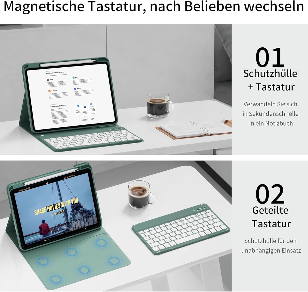 Tastatur Hülle für iPad Air 11 Zoll 2026/2025/2024, iPad Air 10.9 Zoll 2022/2020 5./4. Gen, Magnetis