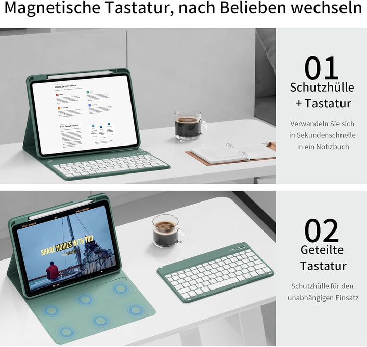 Tastatur Hülle für iPad Air 11 Zoll 2026/2025/2024, iPad Air 10.9 Zoll 2022/2020 5./4. Gen, Magnetis