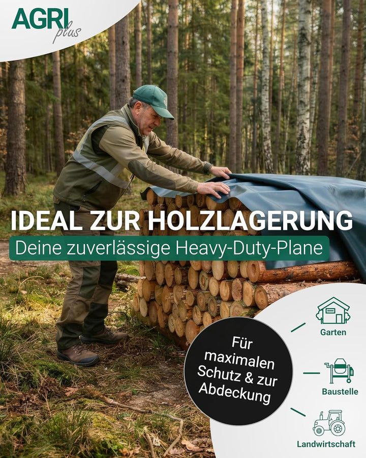 AGRI plus Holzabdeckplane Verschiedene Abmessungen I 1,5 x 10 m auf Rolle I Stabile 900 g/m² PVC Gew