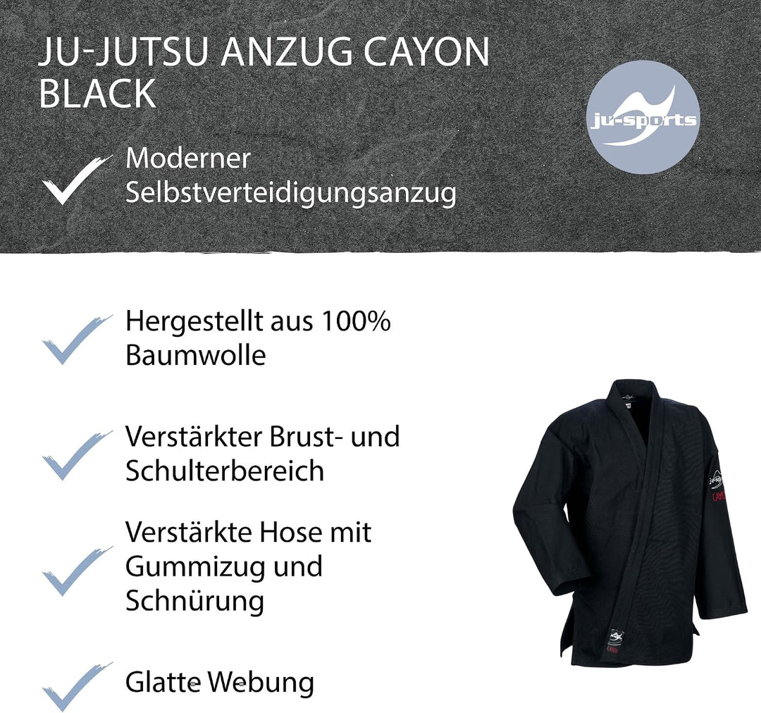 Ju-Sports Ju-Jutsu Anzug Cayon Black I Moderner Jujutsu Anzug Kinder &amp; Erwachsene I Kampfanzug fürs