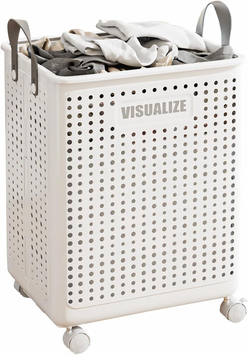 Siyecioa Wäschekorb Plastik Faltbare, Wäschesammler, 60L Laundry Baskets mit Rollen, Wäschebox für W