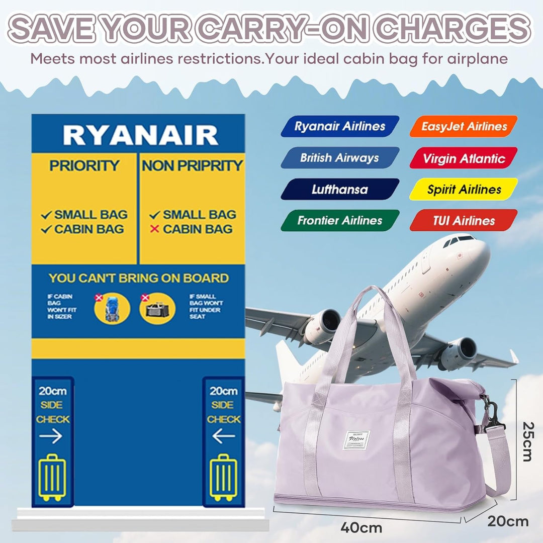 Reisetasche Damen Sporttasche 40x20x25 Ryanair Handgepäck Tasche Weekender Bag Schwimmtasche Wasserd