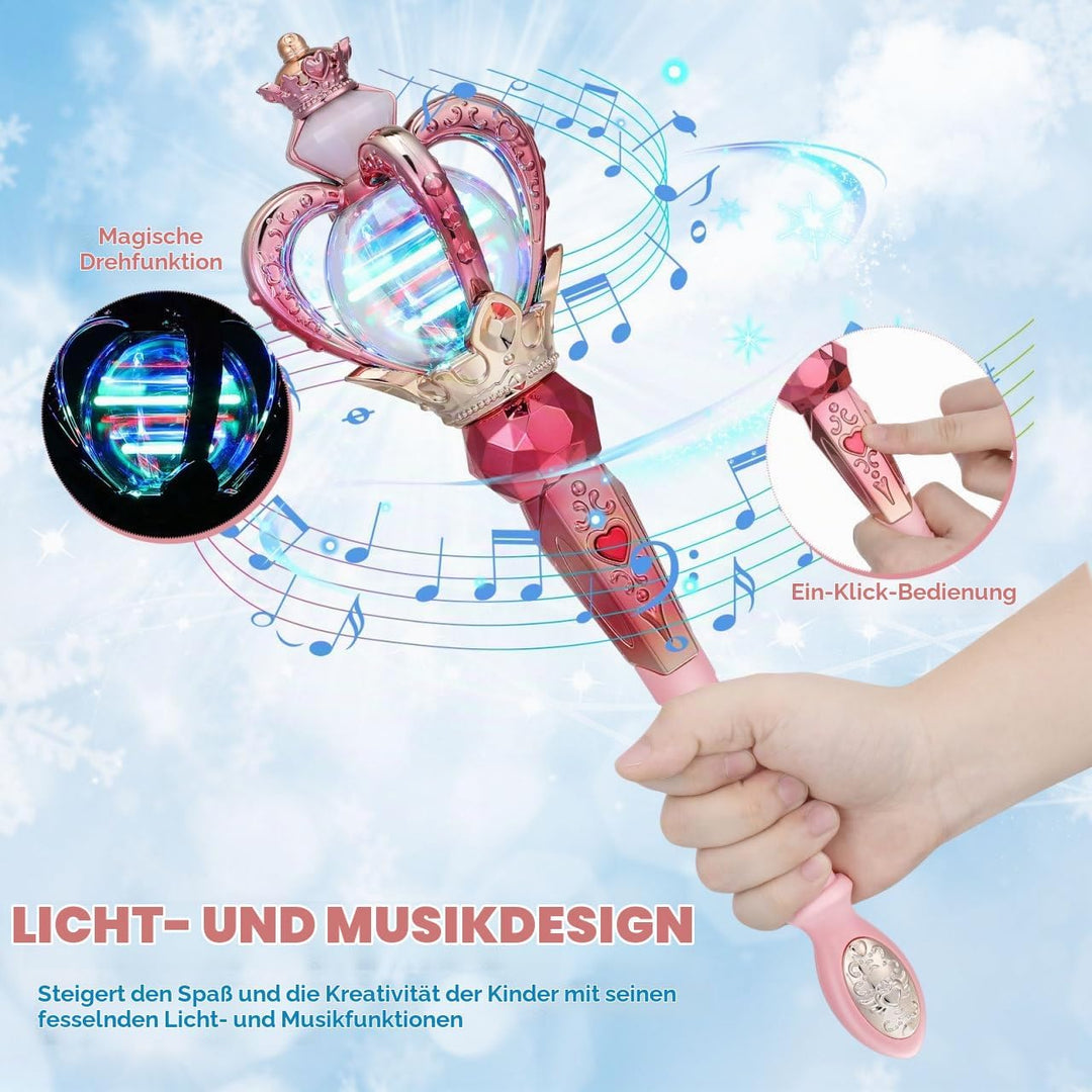 MAGICLULU Leuchtender Feenstab für Kinder - Magischer Prinzessinnen Zauberstab mit Musik &amp; 360° Dreh