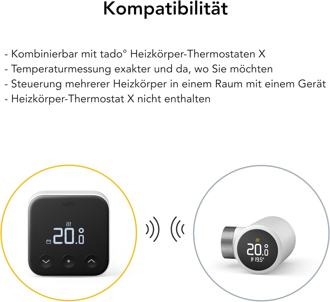 tado° Smartes Heizkörperthermostat X – Starter Kit mit Bridge X, Trio Pack & Funk-Temperatursensor,