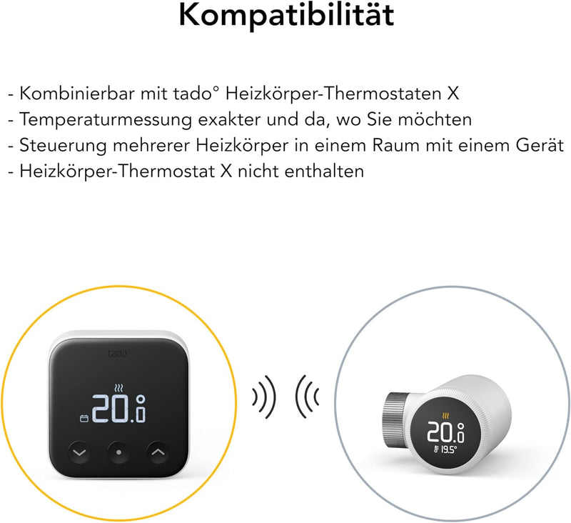 tado° Smartes Heizkörperthermostat X – Starter Kit mit Bridge X, Trio Pack & Funk-Temperatursensor,
