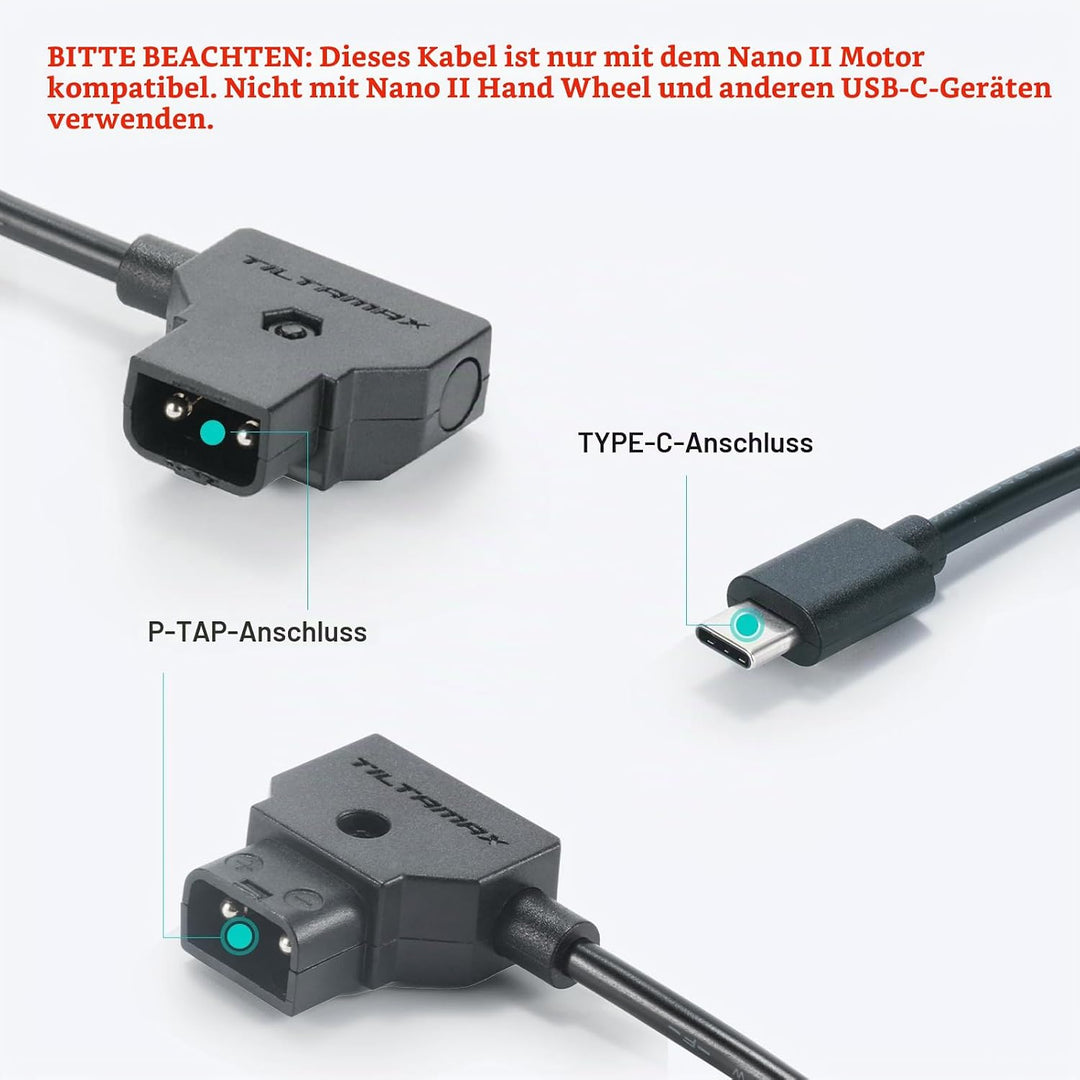 Tilta P-Tap auf USB- C Stromkabel (50cm), Nur Kompatibel mit dem Nano II Motor TCB-PTAP-USBC-50 P-Ta