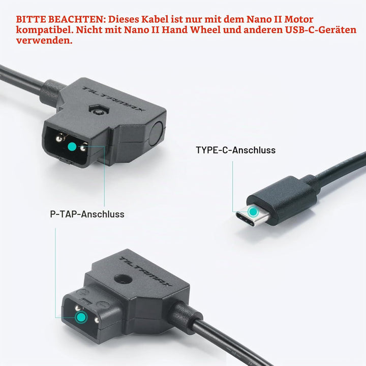 Tilta P-Tap auf USB- C Stromkabel (50cm), Nur Kompatibel mit dem Nano II Motor TCB-PTAP-USBC-50 P-Ta