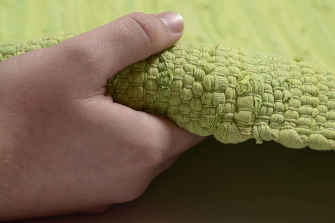 Theko | Dhurry Teppich aus 100% Baumwolle Flachgewebe Teppich Happy Cotton | handgewebt | Farbe: Grü