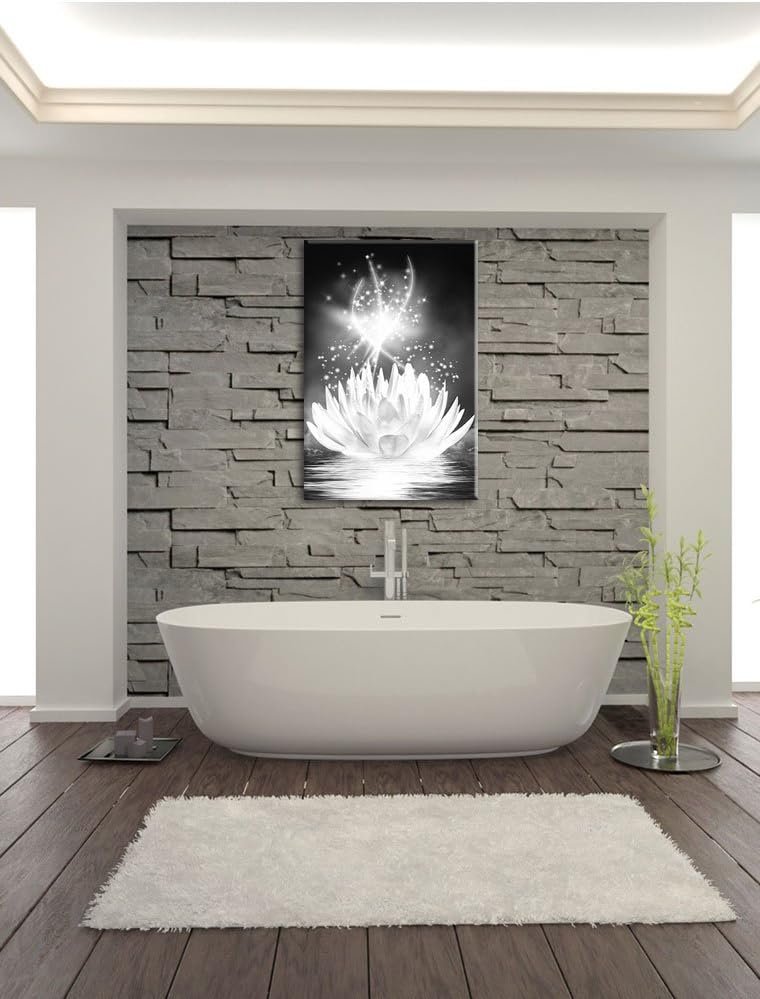 Pixxprint abstrakte Seerose Kunst B&W als Leinwandbild/Grösse: 100x70 cm/Wandbild/Kunstdruck/fertig