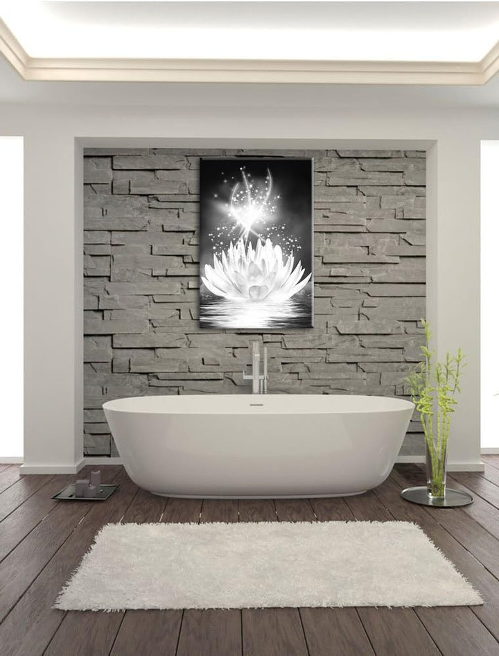 Pixxprint abstrakte Seerose Kunst B&W als Leinwandbild/Grösse: 100x70 cm/Wandbild/Kunstdruck/fertig