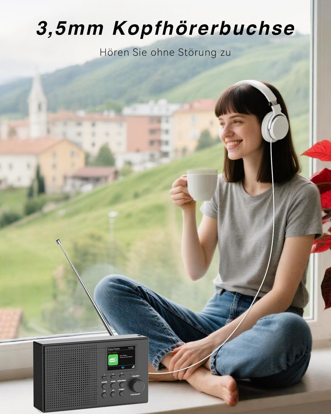 Tragbarer DAB DAB+ Radio mit Bluetooth, UKW Digital Radio, FM Wiederaufladbar Radio mit 2,4" Farbdis