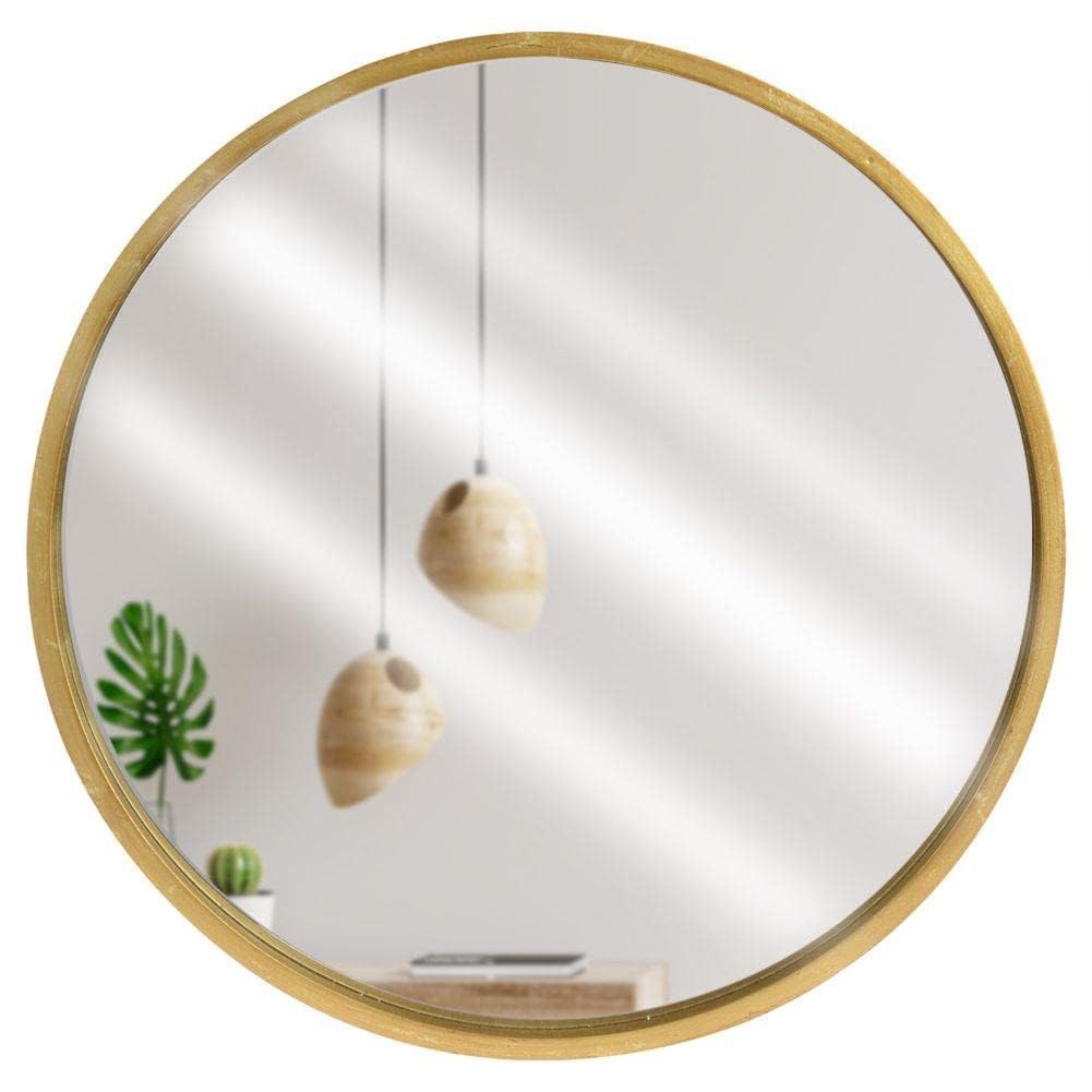 Vilde Spiegel Wandspiegel mit goldfarbenem Holzrahmen rund für Badezimmer Wohnzimmer 50 cm