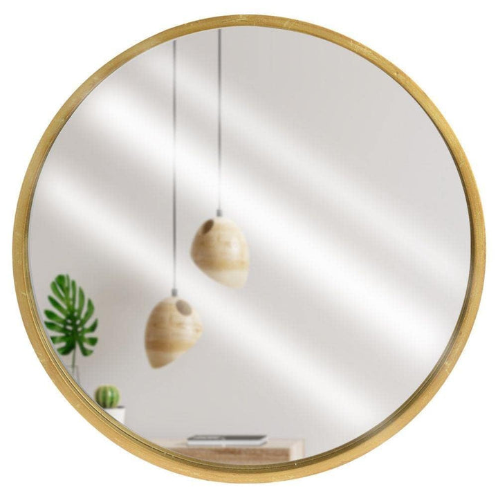 Vilde Spiegel Wandspiegel mit goldfarbenem Holzrahmen rund für Badezimmer Wohnzimmer 50 cm