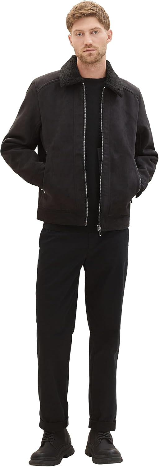 TOM TAILOR Herren Fake-Lederjacke mit Teddy-Kragen S 29999 - Black, S 29999 - Black