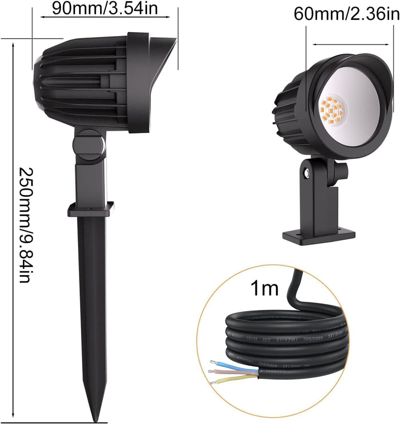 MEIKEE 7W Gartenbeleuchtung mit Erdspiess Warmweiss 500LM 2700K Gartenstrahler LED Erdspiess IP66 Wa