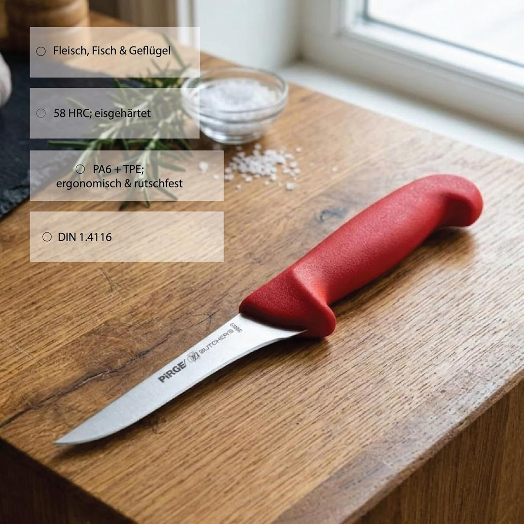 Pirge Butcher's Ausbeinmesser Profi Messer 12,5 cm Rot Schlachtermesser - Fleischermesser - Stechmes