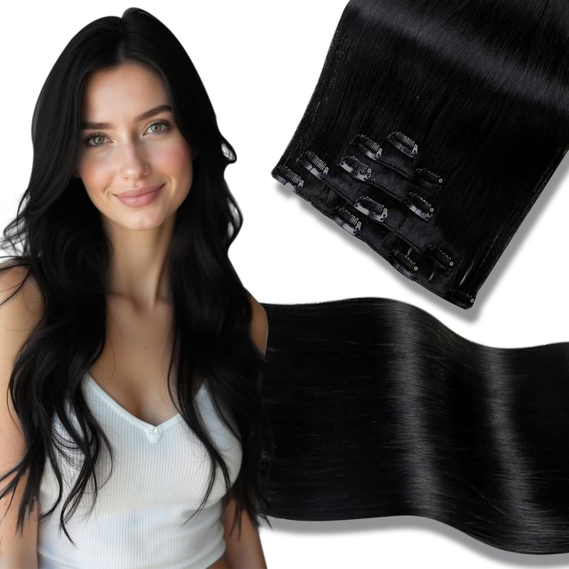 Hetto Clip in Extensions Echthaar Schwarz Extensions Clip in Echthaar Remy Clip in Haarverlangerung