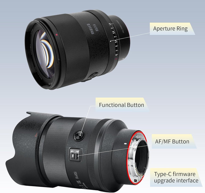 Meike 85mm F1.4 Autofokus Vollformat STM Schrittmotor Portraitobjektiv Kompatibel mit Sony E Mount K