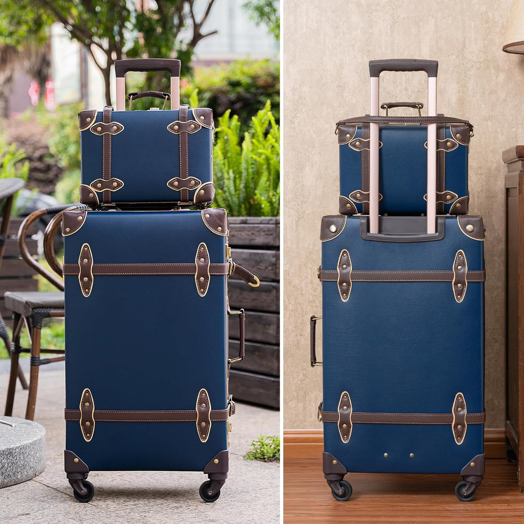 Urecity Koffer Vintage mit 4 Rollen Trolley Koffer Reisekoffer Leicht Retro Hartschalen Koffer 2-Tei